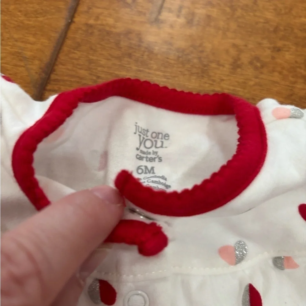 Carter's Baby Girls Hearts Red/Silver/White Footed Sleep 'N Play Pajama 6M
